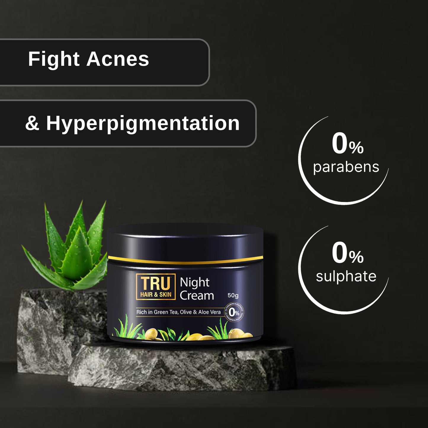 Night Cream With Green Tea, Niacinamide & Olive | Fights Acne & Hyperpigmentation- 50gm