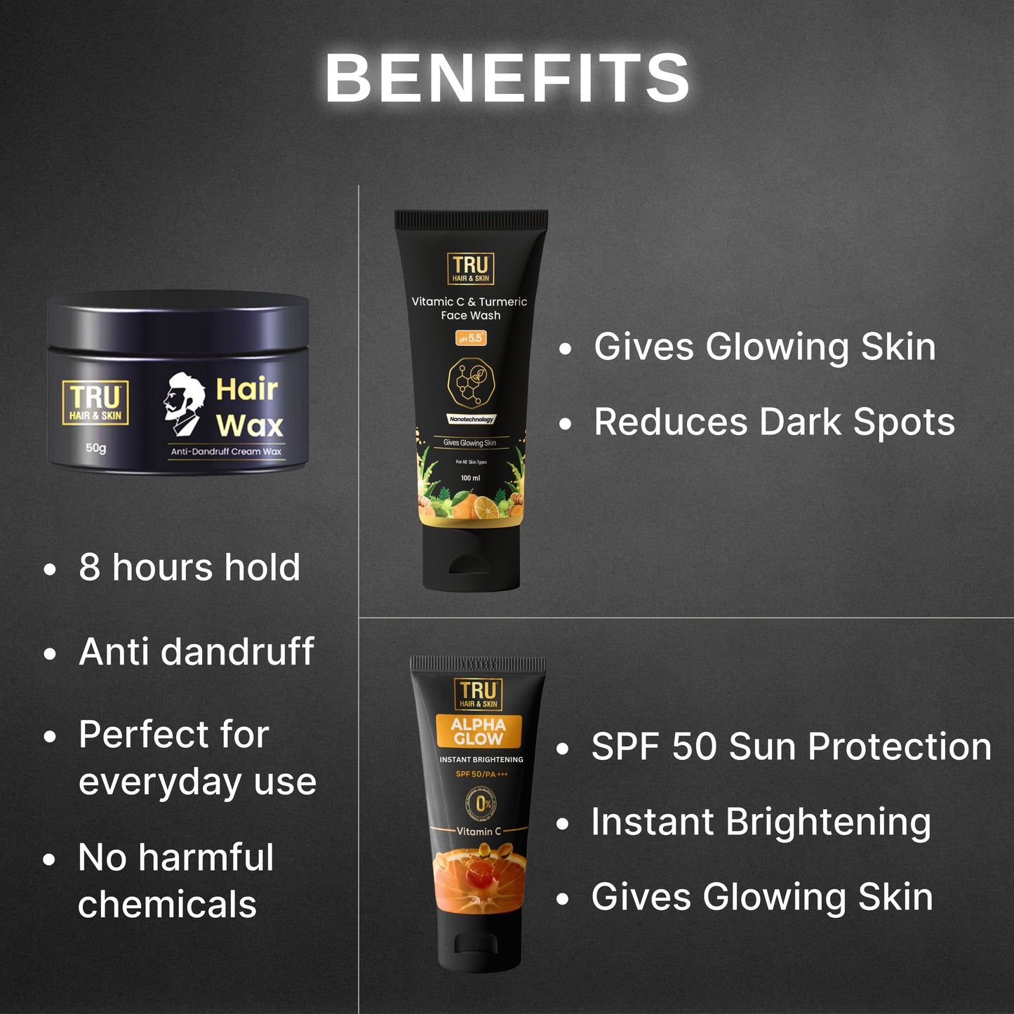 Nanotechnology Facewash-50ml + Alpha Glow Instant Brightening Cream-25ml + FREE Hair Wax Cream-50gm