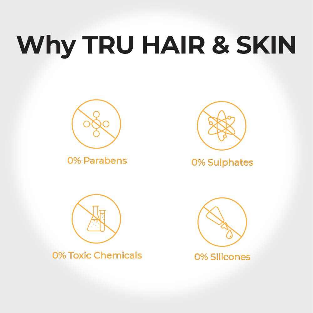Tru Hair Ayurvedic Hair Oil Refill pack + Biotin Shampoo & Conditioner | For Dandruff, Pre Mature Greying, Hair Growth & Shiny Voluminous Hair