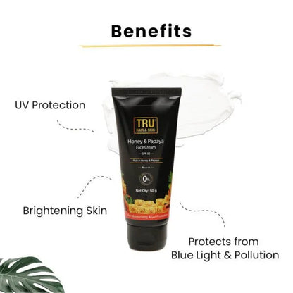 Honey & Papaya Face Cream | SPF 50 | 3 in 1 | Moisturising, Protects from UV, & Blue Light- 50g