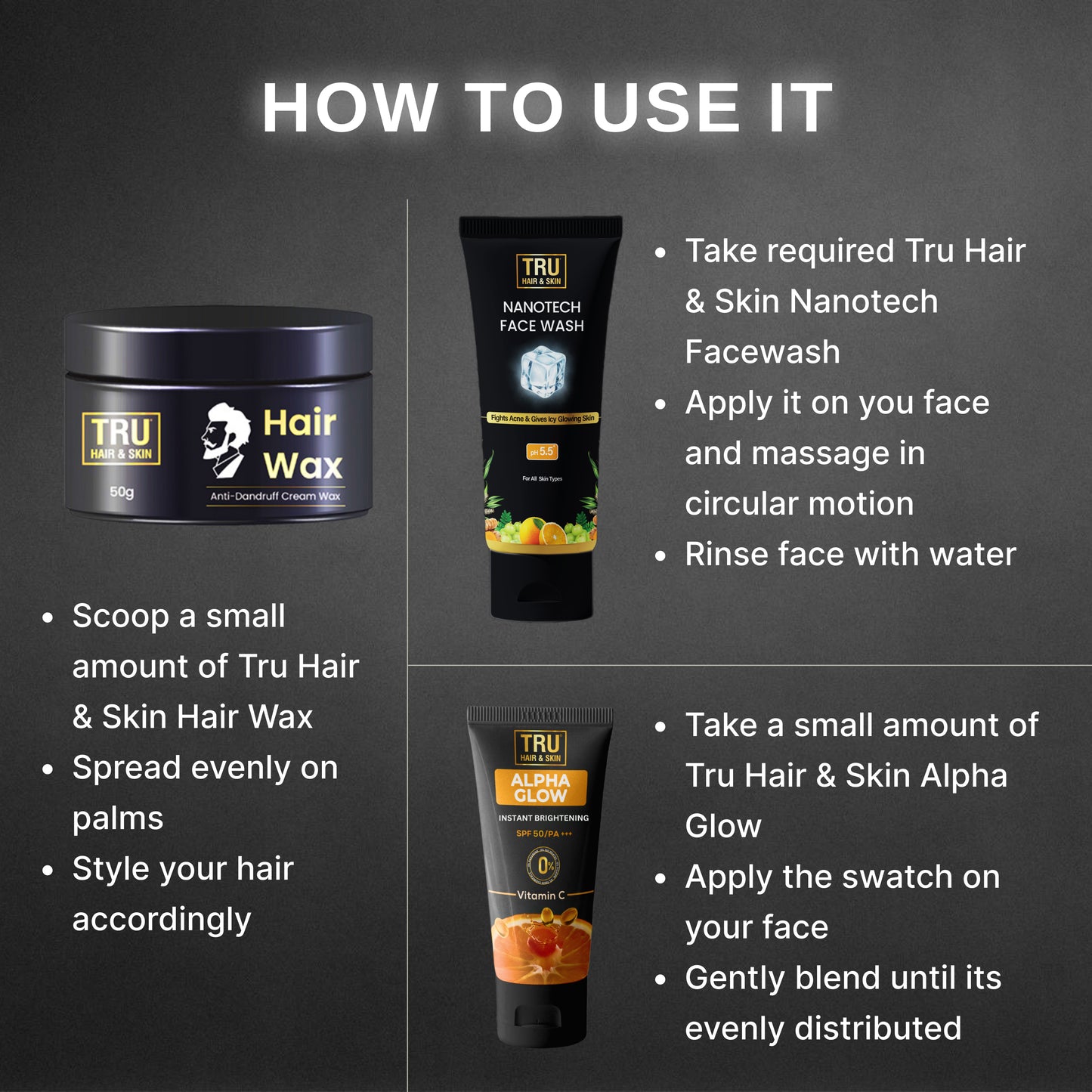 Grooming Combo - Nanotechnology Facewash-50ml + Alpha Glow Instant Brightening Cream-25ml + FREE Hair Wax Cream-50gm
