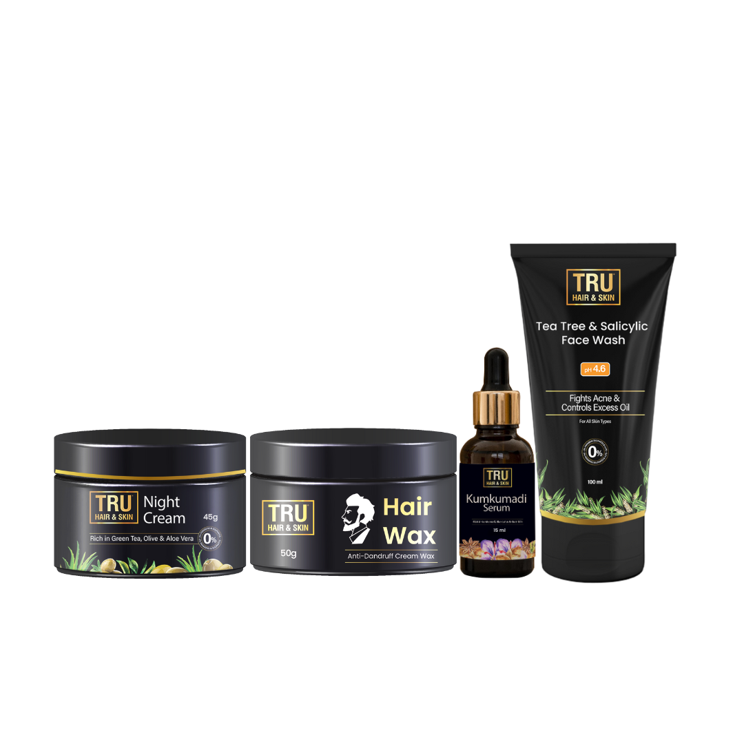 Night Cream-45gms + Kumkumadi Serum-15ml + Tea Tree Face wash-100ml+Hair Wax-50gm