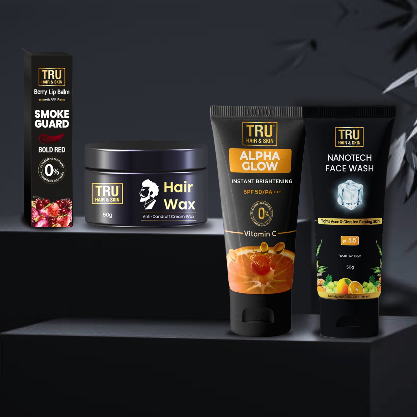Smoke guard lip balm 10gm + Nanotech Facewash 50ml + Alpha glow 25ml + Hair wax 50gm