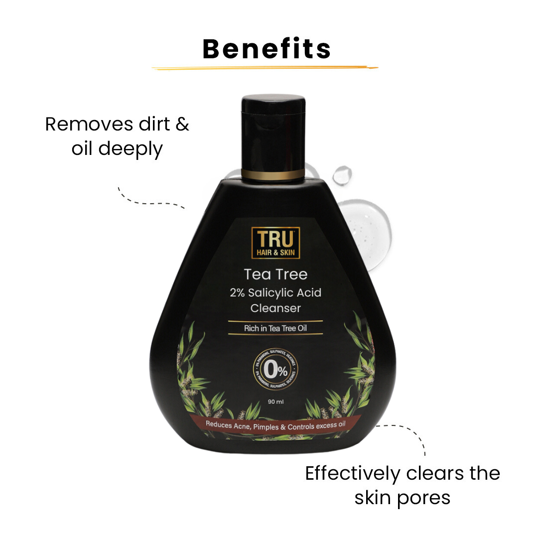 Tru Hair & Skin Tea Tree Cleanser For Sensitive Acne-Prone Skin | Contains Salicylic Acid & Tea Tree | 90ml