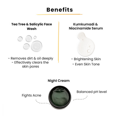 Night Cream-45gms + Kumkumadi Serum-15ml + Tea Tree Face Wash-100ml