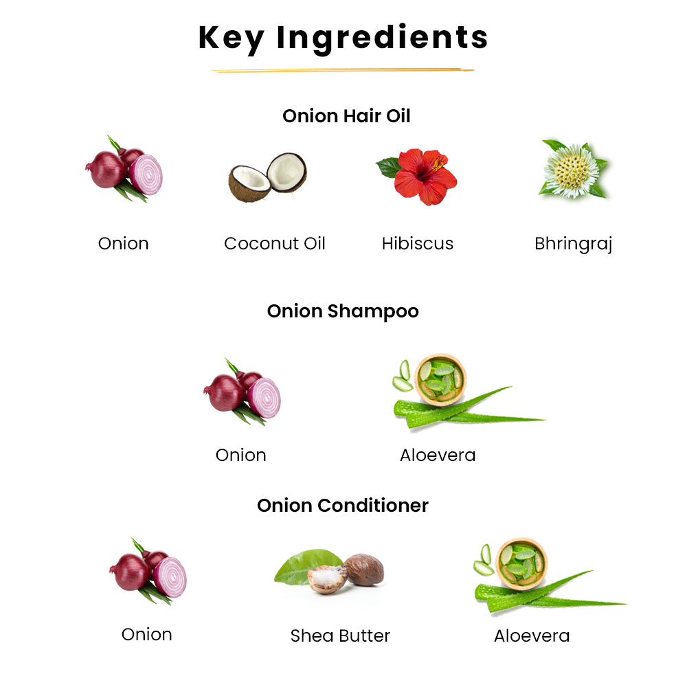 Onion Combo: Onion Oil + Onion Shampoo And Conditioner