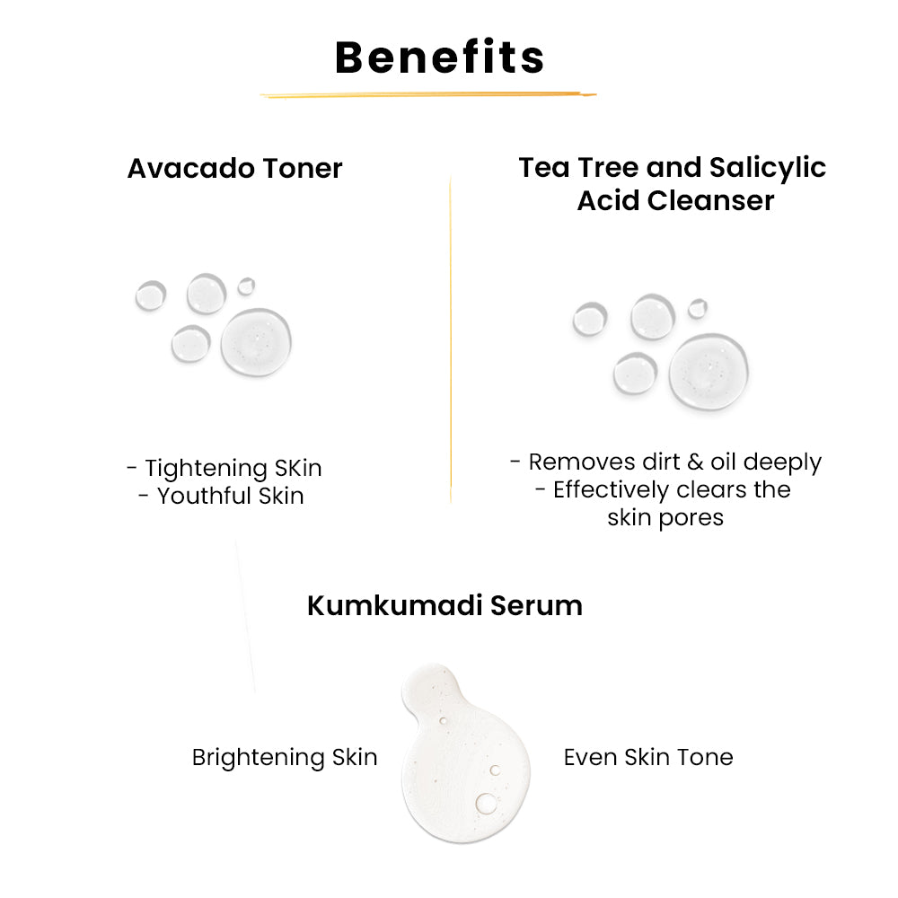 Kumkumadi serum-25ml+tea Tree Cleanser-100ml+Avocado Toner-100ml