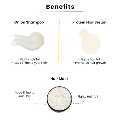 Protien Serum-50ml+Onion Shampoo for Reducing Hair Fall-50ml+Hair Mask-200gms