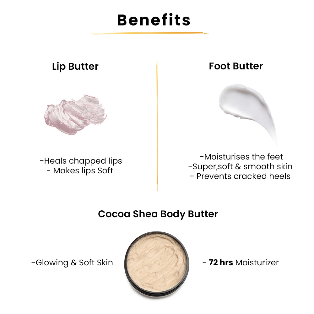 Lip Butter-12gm+Cocoa Shea Body Butter with Heater-100gm+Foot Butter-50gm