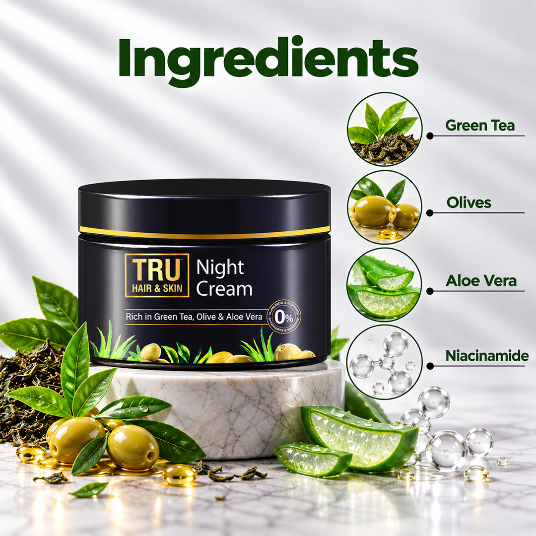Night Cream With Green Tea, Niacinamide & Olive | Fights Acne & Hyperpigmentation- 45gm