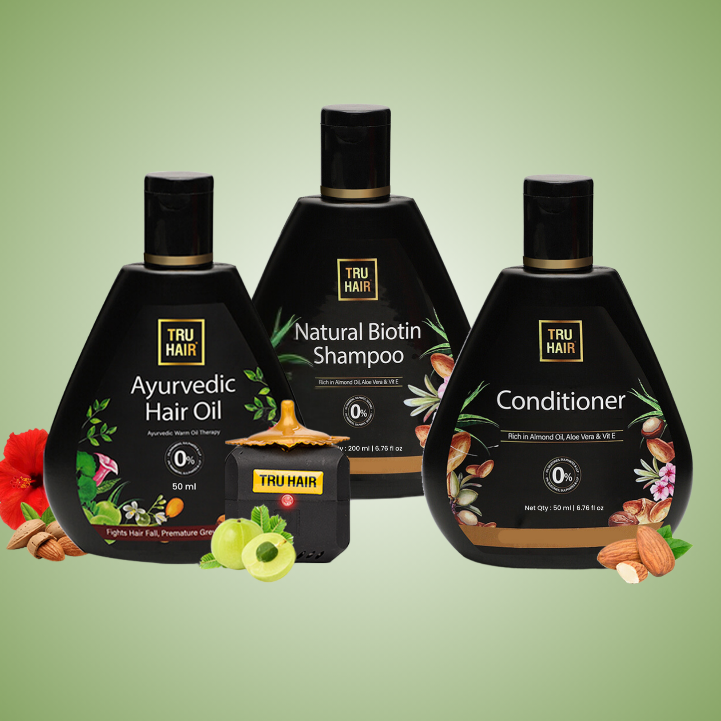 Ayurvedic Hair Oil with Heater-50ml+ Biotin Shampoo-200ml+ Conditioner-200ml