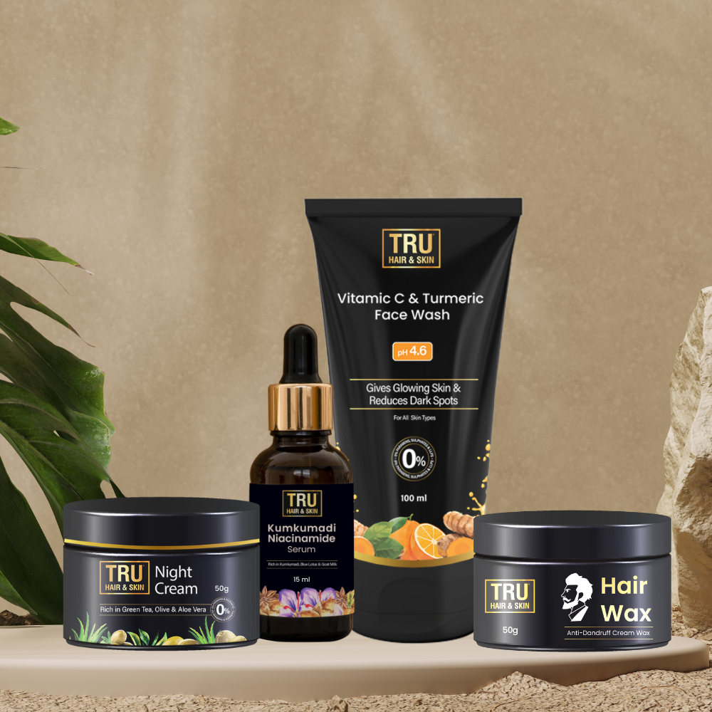 Kumkumadi Serum-15ml+ Hair Wax-50gm+ Vitamin C & Turmeric Face Wash-100ml+Night Cream-50gm COMBO