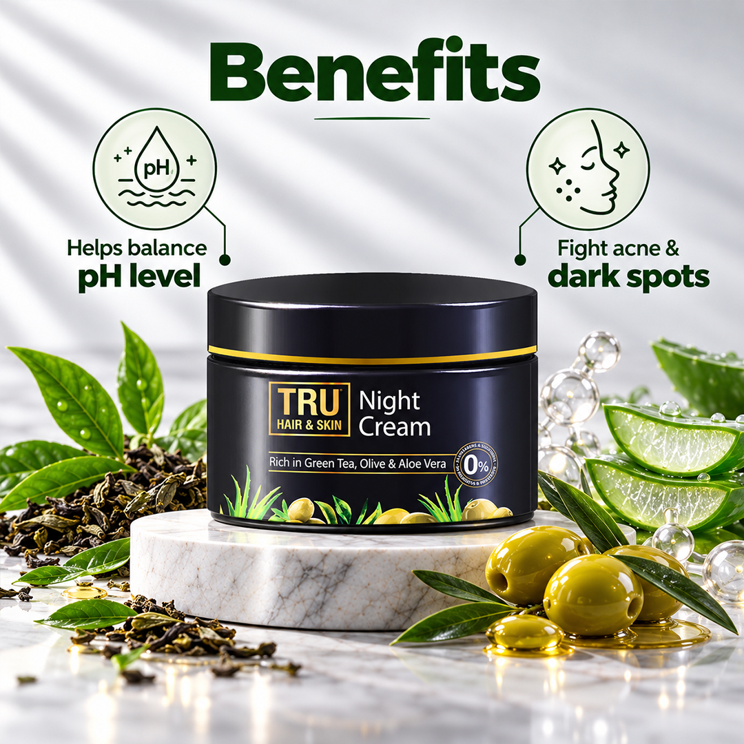 Night Cream With Green Tea, Niacinamide & Olive | Fights Acne & Hyperpigmentation- 45gm