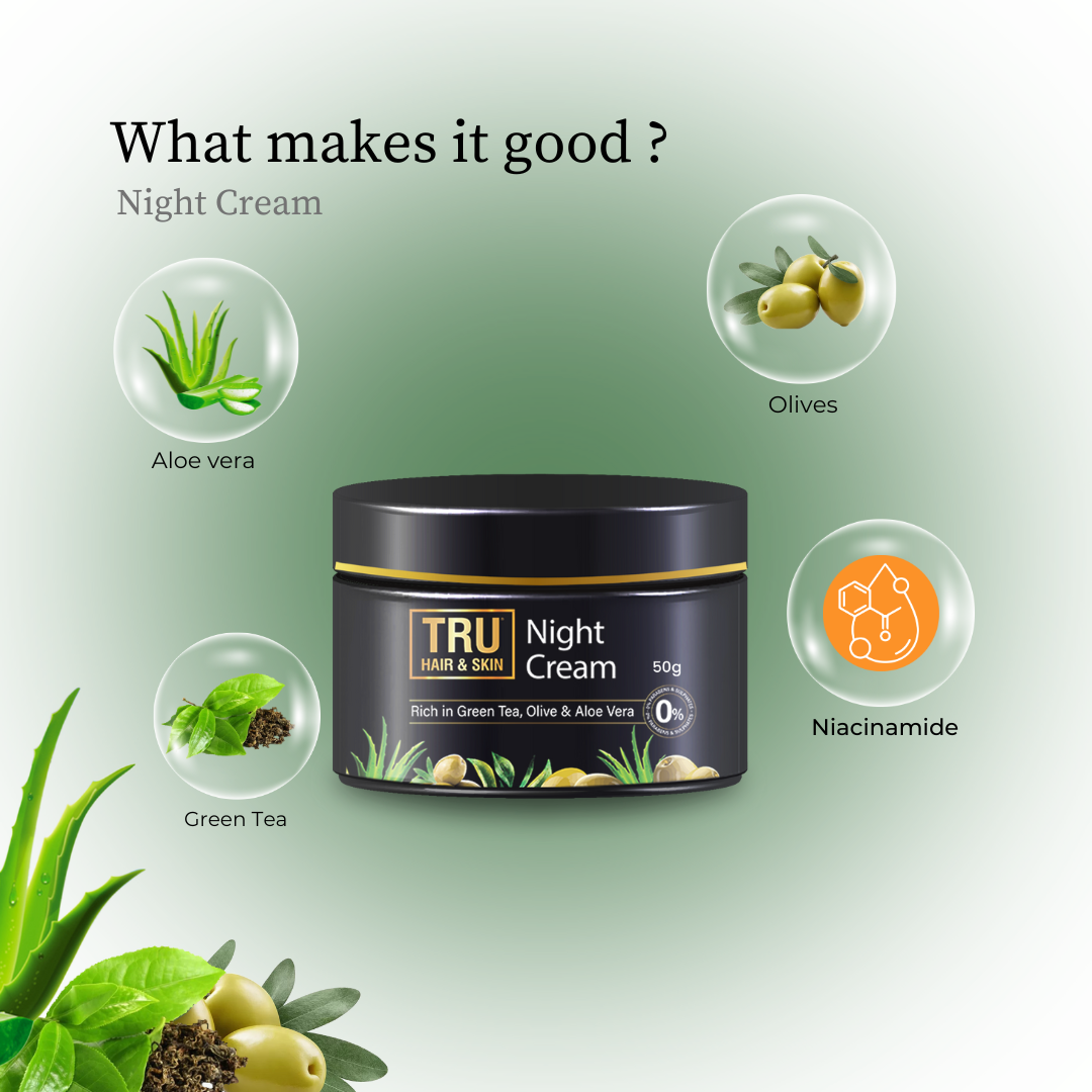 Night Cream With Green Tea, Niacinamide & Olive | Reduces Acne & Hyperpigmentation- 50g