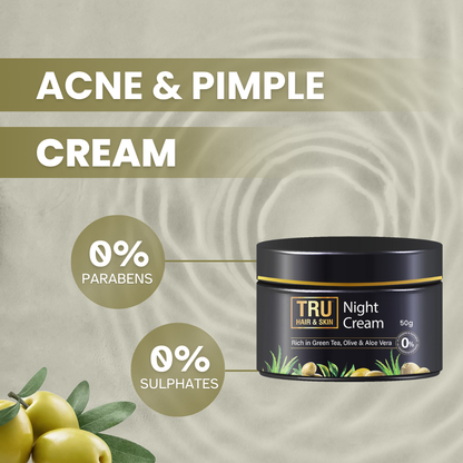 Night Cream With Green Tea, Niacinamide & Olive | Fights Acne & Hyperpigmentation- 50g