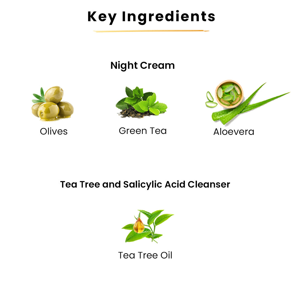 Avocado Toner-100ml+Tea Tree Cleanser-100ml+ Kumkumadi Serum-25ml+Night Cream-45gm