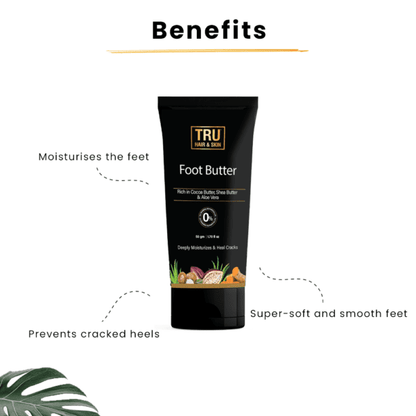 Tru Hair & Skin Foot Butter With Free Foot Scrubber | For Cracked Heels | 50gm [BOGO]