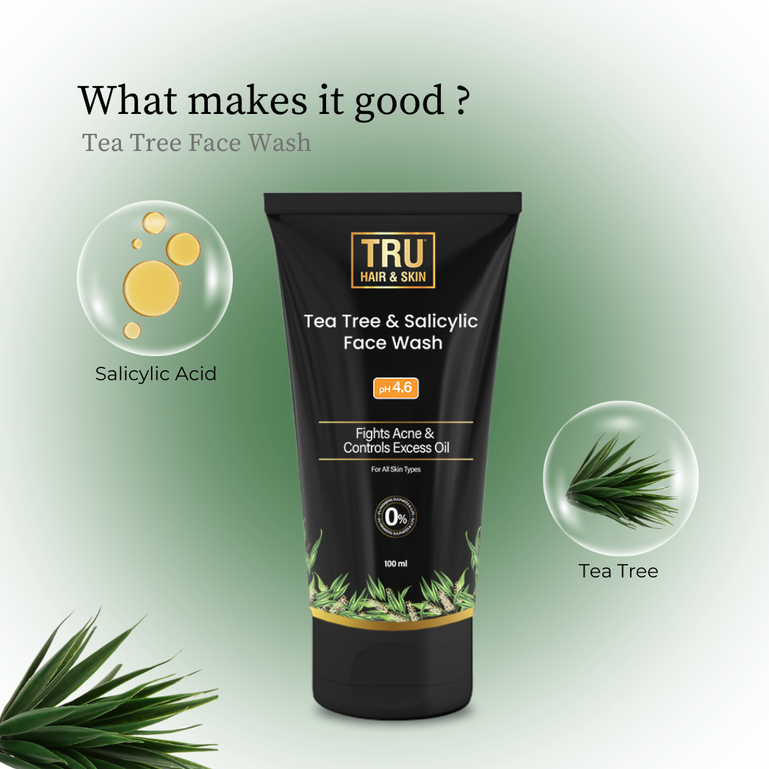 Tru Hair & Skin Tea Tree Face Wash For Sensitive Acne-Prone Skin | Contains Salicylic Acid & Tea Tree | 100ml