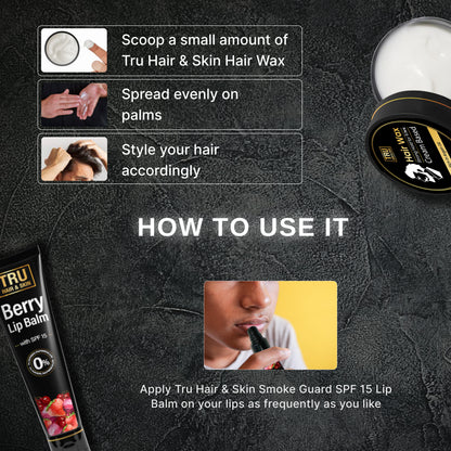 Smoke guard lip balm 10gm + Nanotech Facewash 50ml + Alpha glow 25ml + Hair wax 50gm