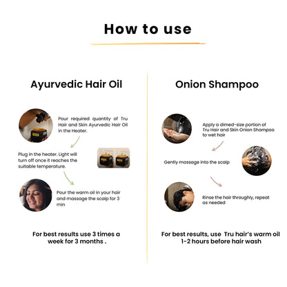 Ayurvedic Hair Oil with Free Heater (50ml) + Onion Shampoo (50ml) | Hair Growth Combo