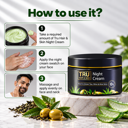 Night Cream With Green Tea, Niacinamide & Olive | Fights Acne & Hyperpigmentation- 45gm