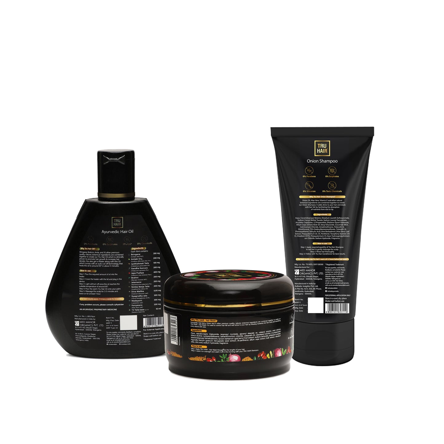 Ayurvedic Hair Oil with Free Heater (50ml) + Onion Shampoo (50ml) + Hair Mask (50gm)| Hair Growth Combo