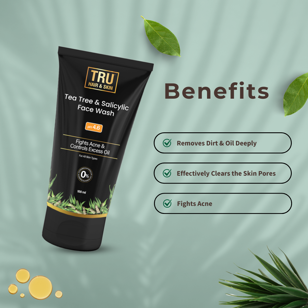 Tru Hair & Skin Tea Tree Face Wash For Sensitive Acne-Prone Skin | Contains Salicylic Acid & Tea Tree | 100ml