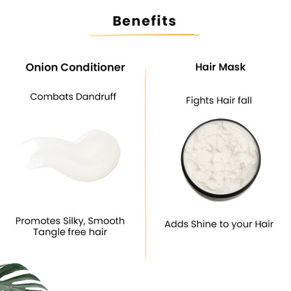 Onion For Hair Growth Combo: Onion Hair Oil + Shampoo & Conditioner + Hair Mask