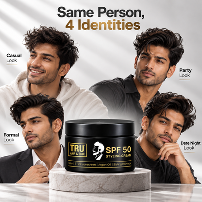 SPF 50 Hair Cream for men: 3-in-1 | Hair sunscreen + Argan Oil +  Styling Hair wax | 100gm