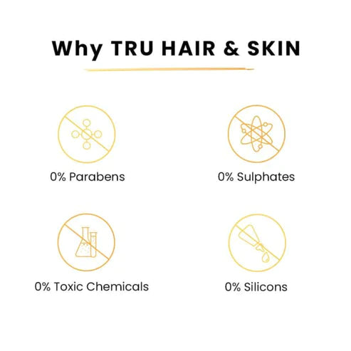 Tru Hair Ayurvedic Hair Oil with Free Heater (110 ml) + Biotin Shampoo & Conditioner + Hair Mask | For Hair Fall, Dandruff, Pre Mature Greying, Hair Growth & Shiny Voluminous Hair | TRU HAIR Combo
