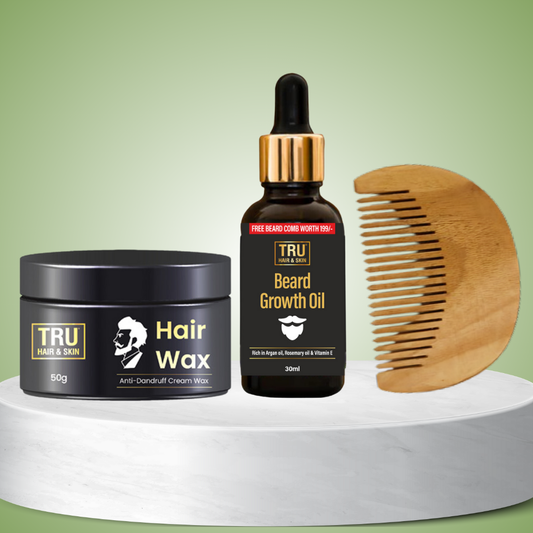 Hair Wax-50gm + Beard Growth Oil With Wooden Comb- 30ml | Combo for the Perfect Grooming Gift | Valentine's Special