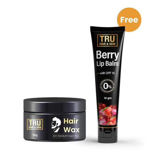 Tru Hair & Skin: Berry SPF 15 Lip Balm (10gm)& Strong Hold Hair Wax Cream(50gm)