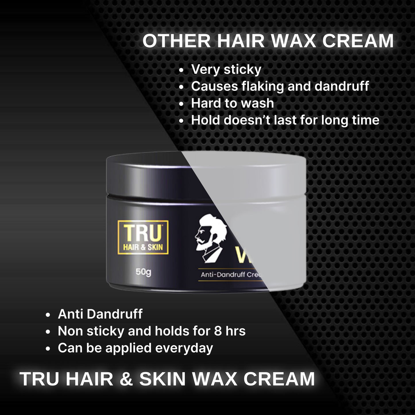 Hair Wax Cream For Men | Easy To Spread And Strong Hold For 12hrs + Anti - Dandruff | 50 gm wax cream