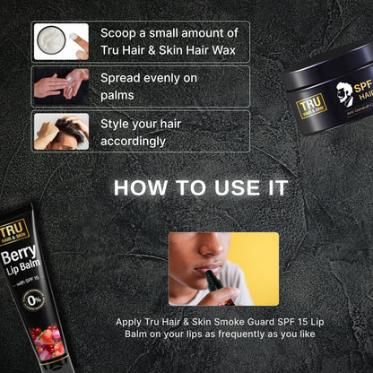 Smoke guard lip balm 9gm + Nanotech Facewash 50ml + Alpha glow 25ml + SPF Hair wax 50gm
