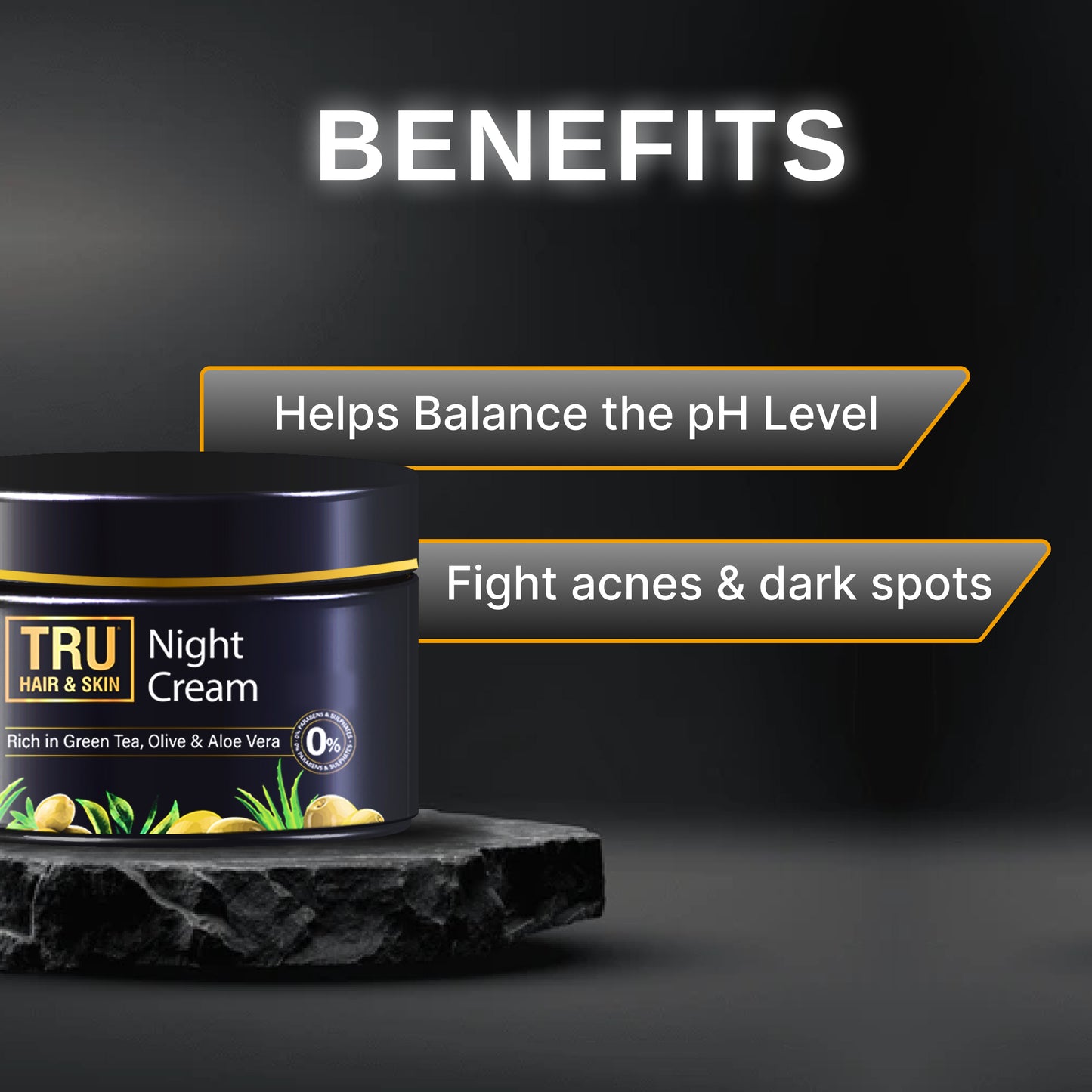 Night Cream With Green Tea, Niacinamide & Olive | Fights Acne & Hyperpigmentation- 45gm