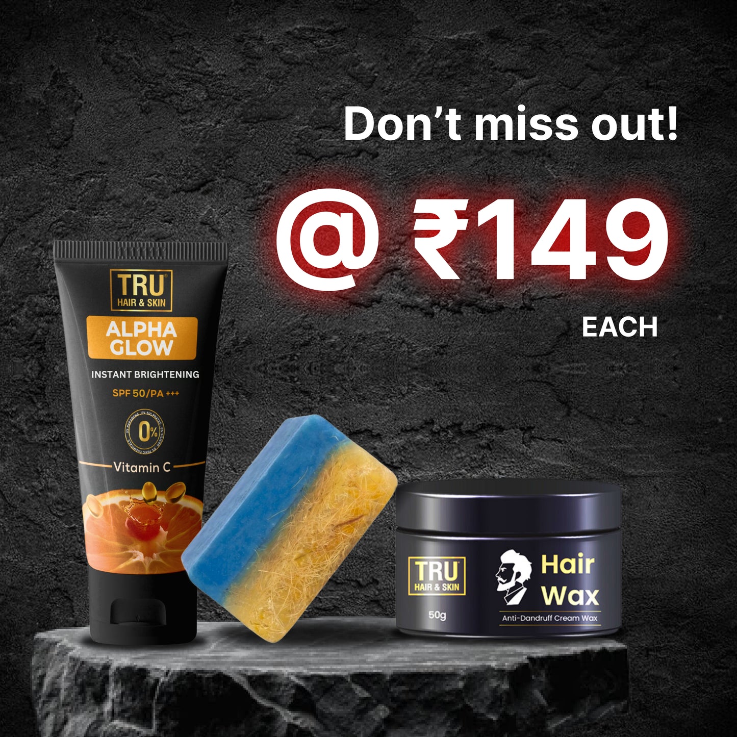 Rebel Combo: RebelX 4-in-1 Soap: 100gm + Hairwax: 50gm + Alpha glow Instant Brightening Cream: 25ml | DOTD