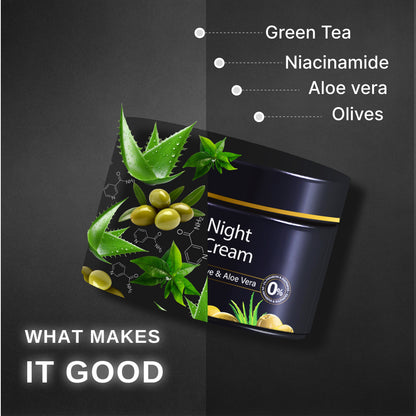Night Cream With Green Tea, Niacinamide & Olive | Fights Acne & Hyperpigmentation- 45gm
