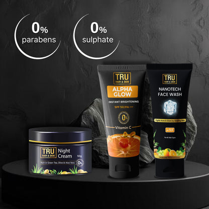 Acne Combo - Alpha Glow SPF 50- 25ml + Night cream- 50gm + Nanotech Face Wash- 50ml