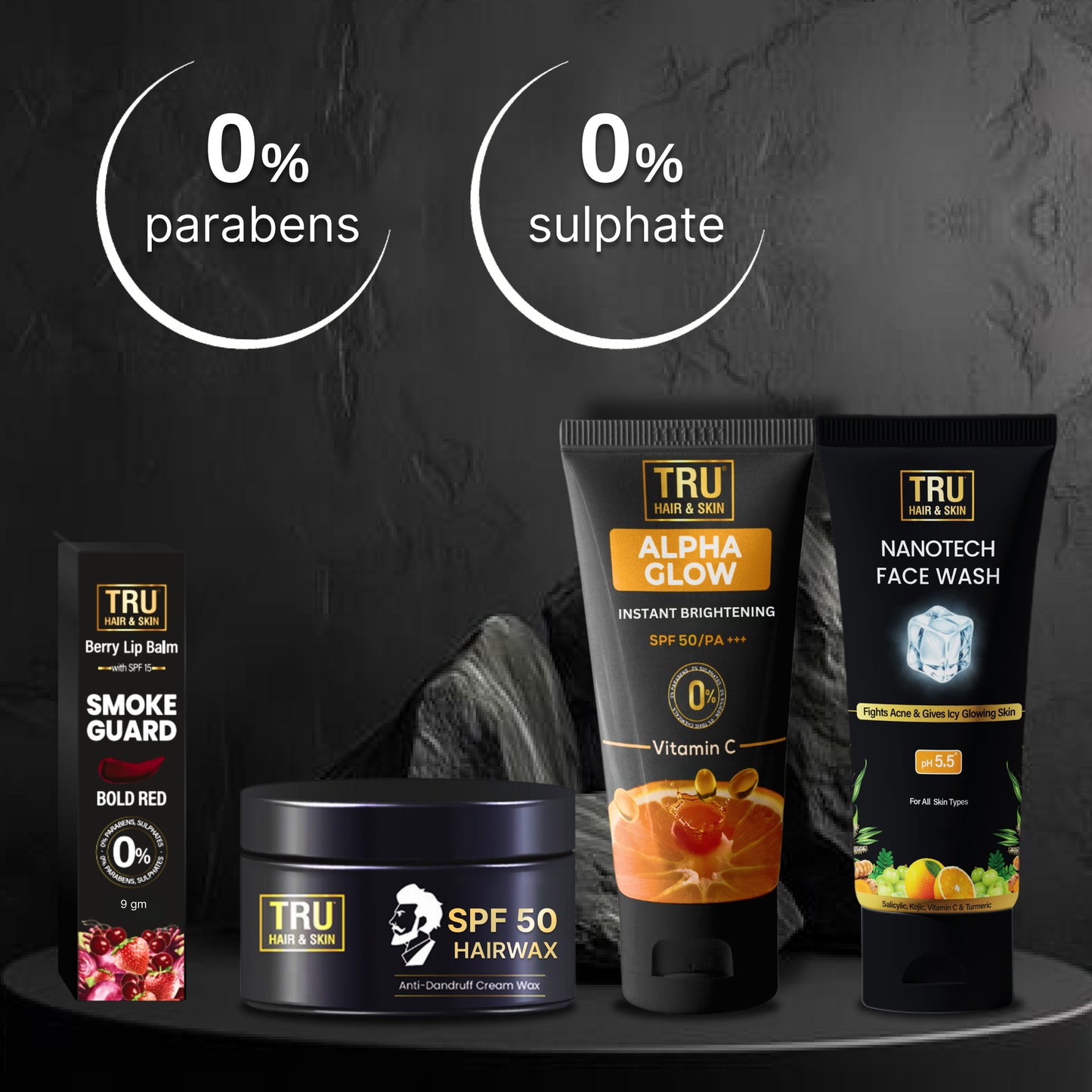 Smoke guard lip balm 9gm + Nanotech Facewash 50ml + Alpha glow 25ml + SPF Hair wax 50gm