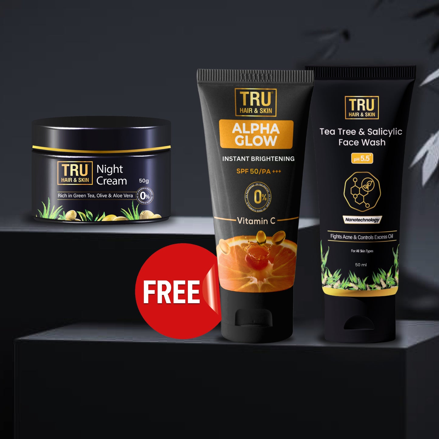 FREE Alpha Glow SPF 50-25ml + Anti Acne Night cream-50gm + Salicylic Acid  Face Wash-50ml