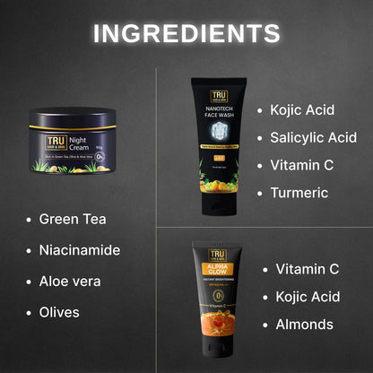 Acne Combo - Alpha Glow SPF 50- 25ml + Night cream- 50gm + Nanotech Face Wash- 50ml