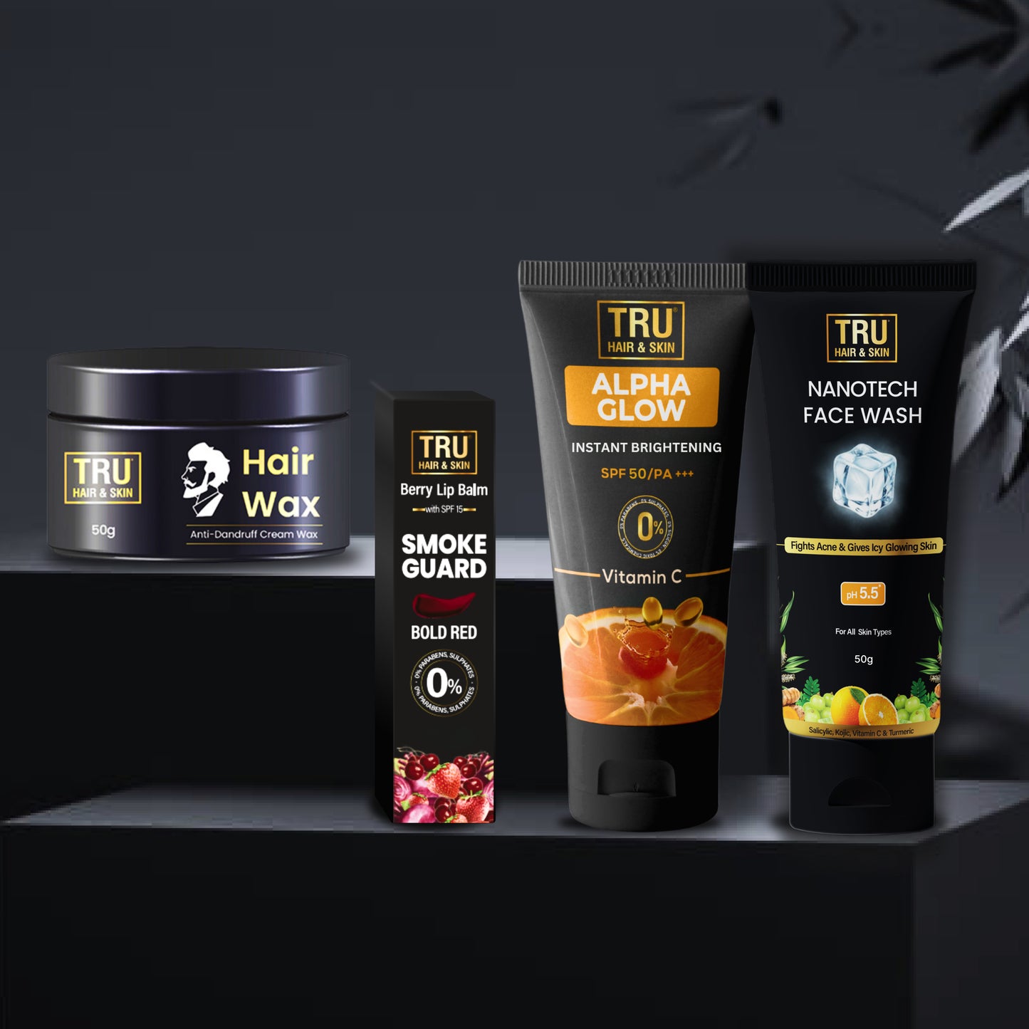 Smoke guard lip balm 9gm + Nanotech Facewash 50ml + Alpha glow 25ml + Hair wax 50gm