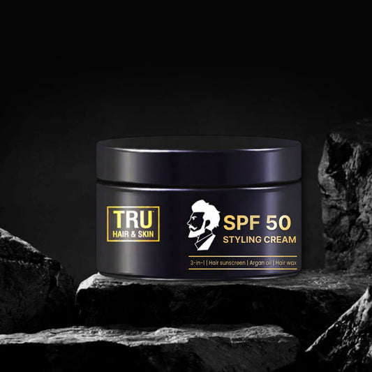 SPF 50 Styling Cream for men: 3-in-1 | Hair sunscreen + Argan Oil +  Hair wax | 100gm