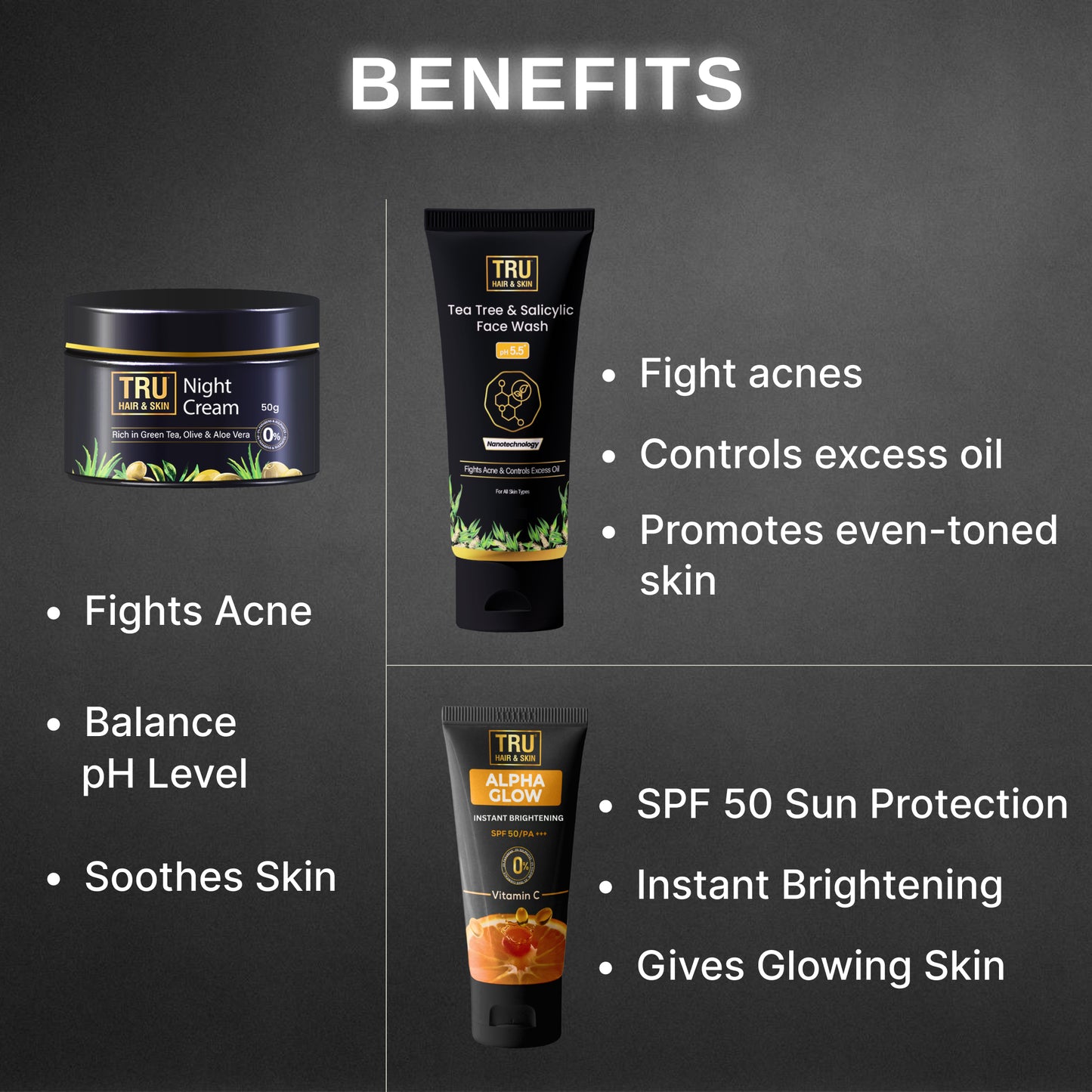 FREE Alpha Glow SPF 50-25ml + Anti Acne Night cream-50gm + Salicylic Acid  Face Wash-50ml