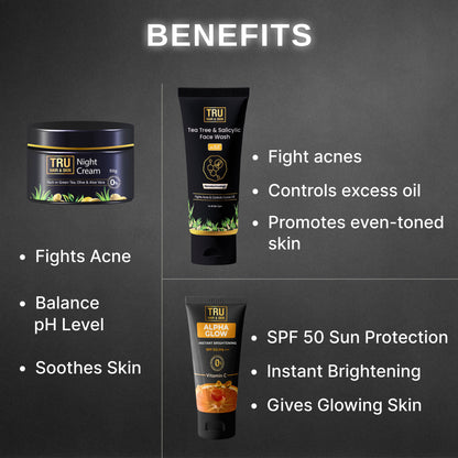 FREE Alpha Glow SPF 50-25ml + Anti Acne Night cream-50gm + Salicylic Acid  Face Wash-50ml