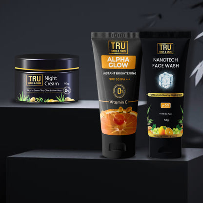 Acne Combo - Alpha Glow SPF 50- 25ml + Night cream- 50gm + Nanotech Face Wash- 50ml