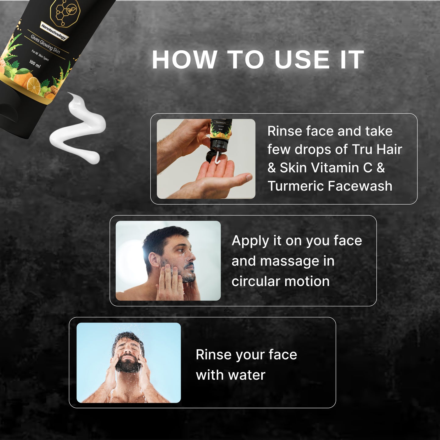 Tru Hair & Skin Nanotechnology Facewash with Kojic Acid, Vitmain C and Turmeric-100ml
