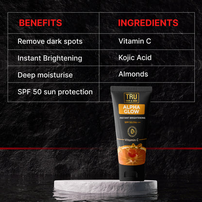 TRU HAIR & SKIN RebelX 2-in-1 Ice Blast Scrub (Natural Loofah) + SPF Hair Wax + Alphaglow Sunscreen | Detan Grooming Combo for Men | Scrub 100g, Hair Wax 50g, Alphaglow 25ml|-DOTD