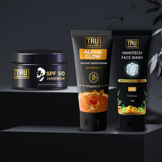 Grooming Combo - Nanotechnology Facewash-50ml + Alpha Glow Instant Brightening Cream-25ml + FREE SPF Hair Wax Cream-50gm