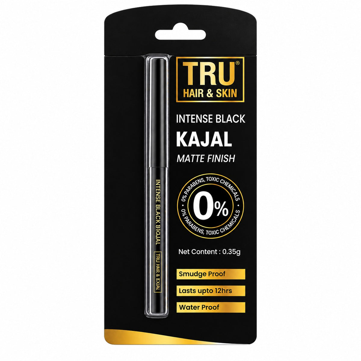 TRU Hair & Skin Intense Black Kajal | Matte Finish, Smudge Proof & Waterproof | DOTD